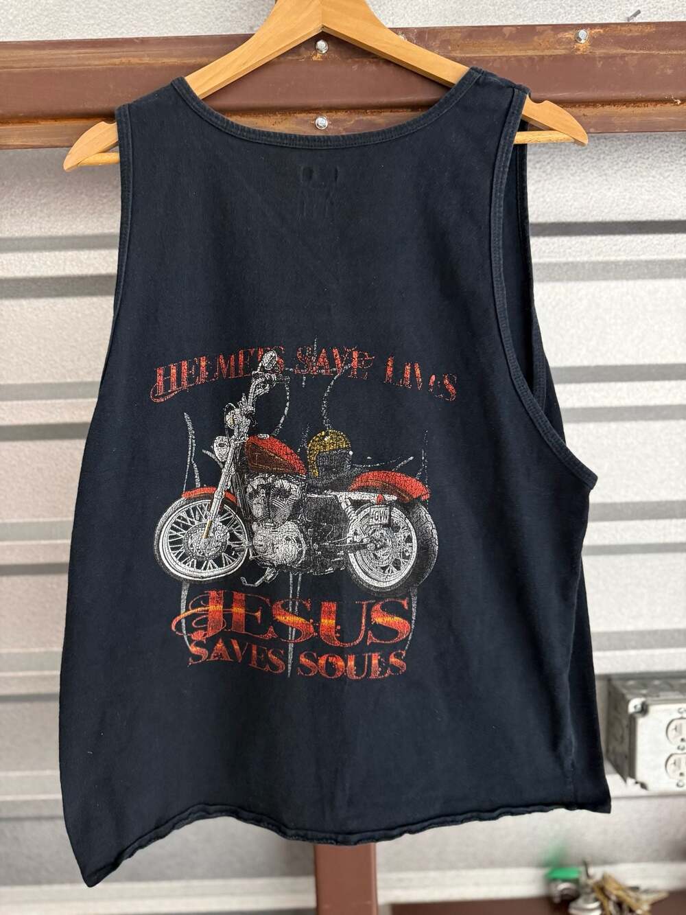 Jerzees Black Tank Top with 'Helmet Saves Lives, Jesus Saves Souls' Motorcycle G